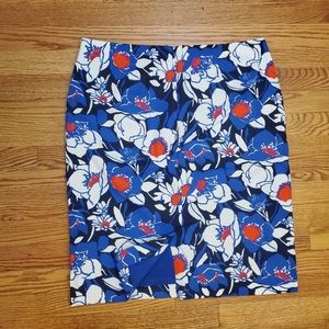 Talbots White Pink Blue Floral Skirt Straight pencil XL